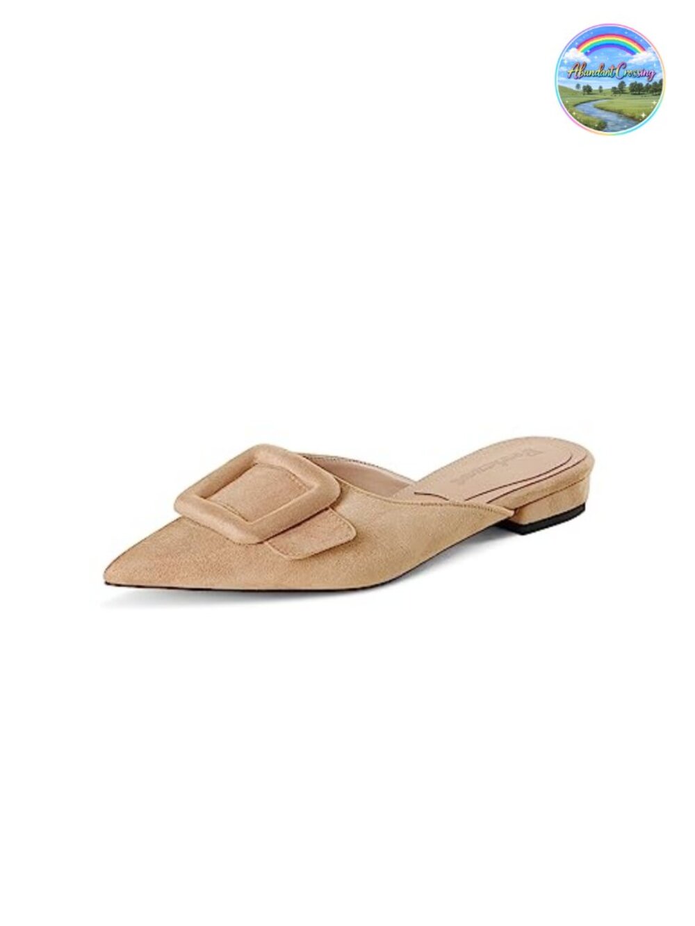 Faux Suede Slingback Mule Slippers with Buckle, Pointed Toe Flat Shoes for Women